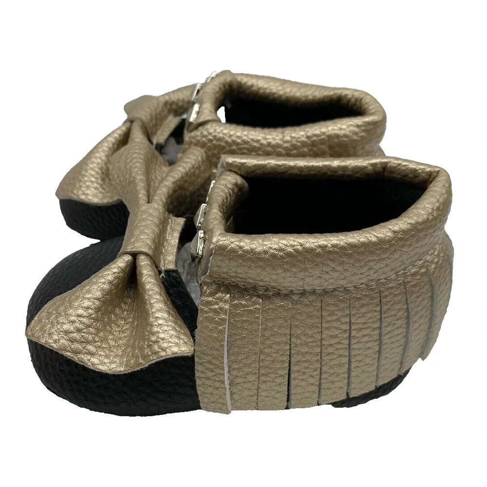 Romirus Baby Girls‎ Bow Tassel Fringe Leather Moccasins Crib Shoes EUC